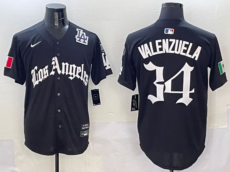 Men Los Angeles Dodgers #34 Valenzuela Black Five generations Joint Name 2025 Nike MLB Jersey style 10